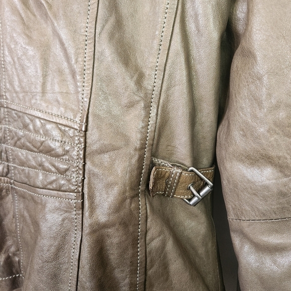 Vintage Leather Jacket Green Aviator Shearling Collar Cuffs 1990s Womens Medium - Picture 9 of 16